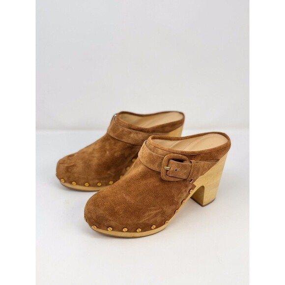 VERONICA BEARD Dacey Women Mules Brown Suede Heeled Clogs Studded Retro US 9.5 M - Picture 5 of 11